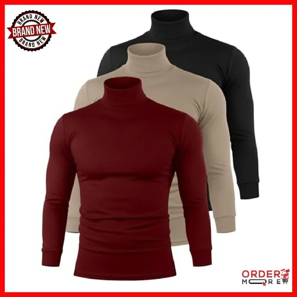 Men's Thermal Turtleneck 3-Pack Slim Fit Long Sleeve Knitted Pullover